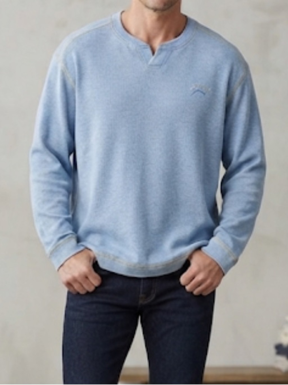 TOMMY BAHAMA Ribbed Notch Neck Pullover Pale Blue XXL